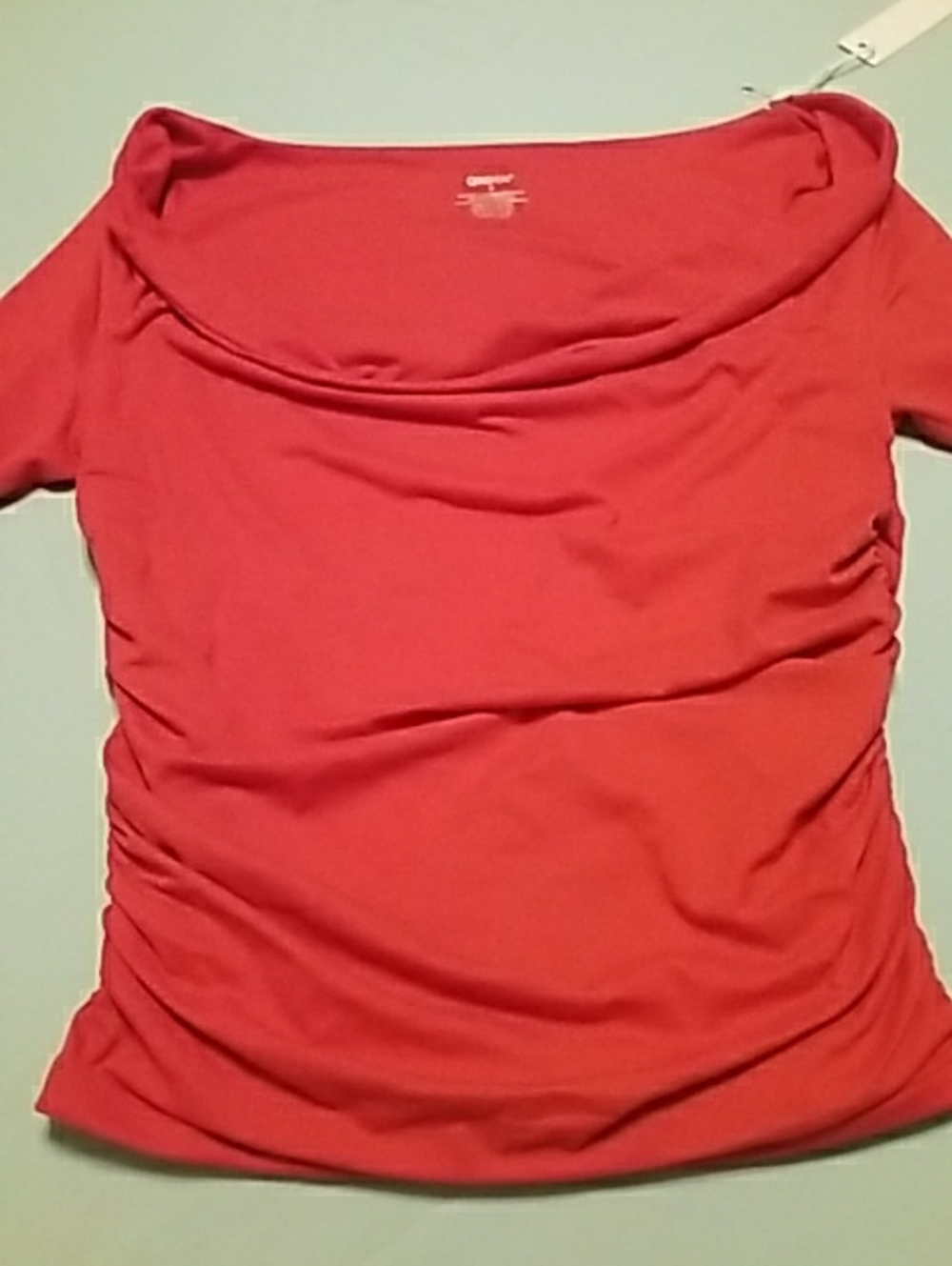 Ladies Scoop Neck Short Sleeve Top with Side Ruching